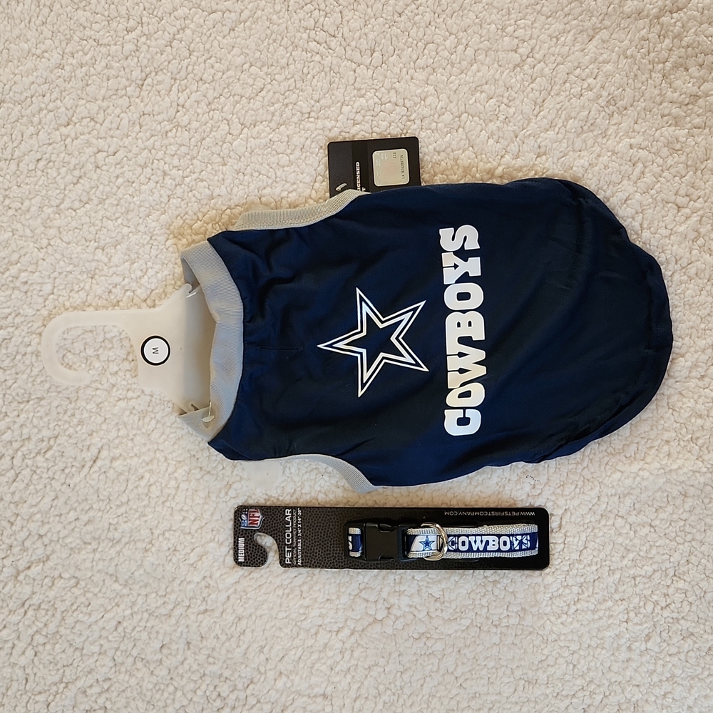 NWT NFL Cowboys dog shirt and collar, Medium